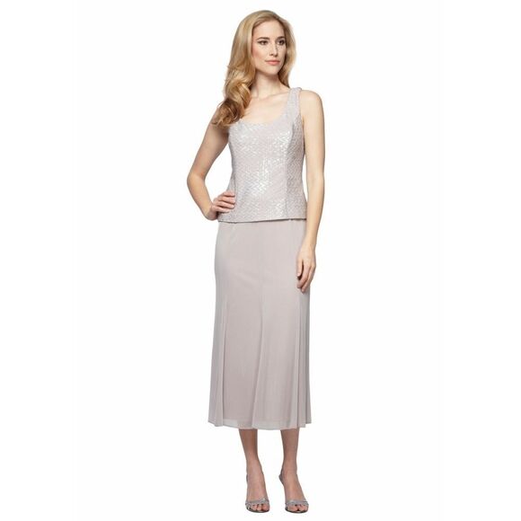 New! ALEX EVENINGS Women's 2-Piece Dress & Jacket Set Size 10 Color Latte - Picture 3 of 5